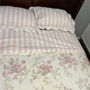 Simply Shabby Chic Essex Floral Duvet & shams Cabana Stripes Pink Rose queen